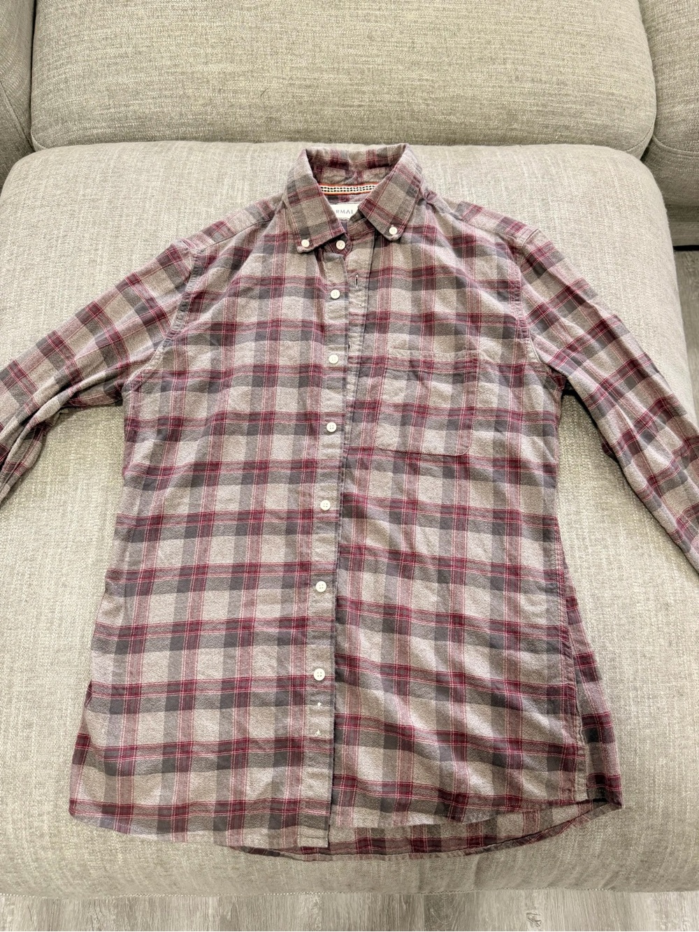 The Normal Brand Plaid Button Down Shirt Men’s Small Cotton Gray Red Long Sleeve
